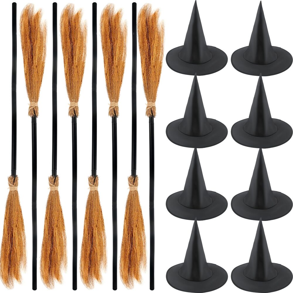 1283 16 Pack Halloween Witch Decor Including 8 Pcs Witch Brooms and 8 Pcs